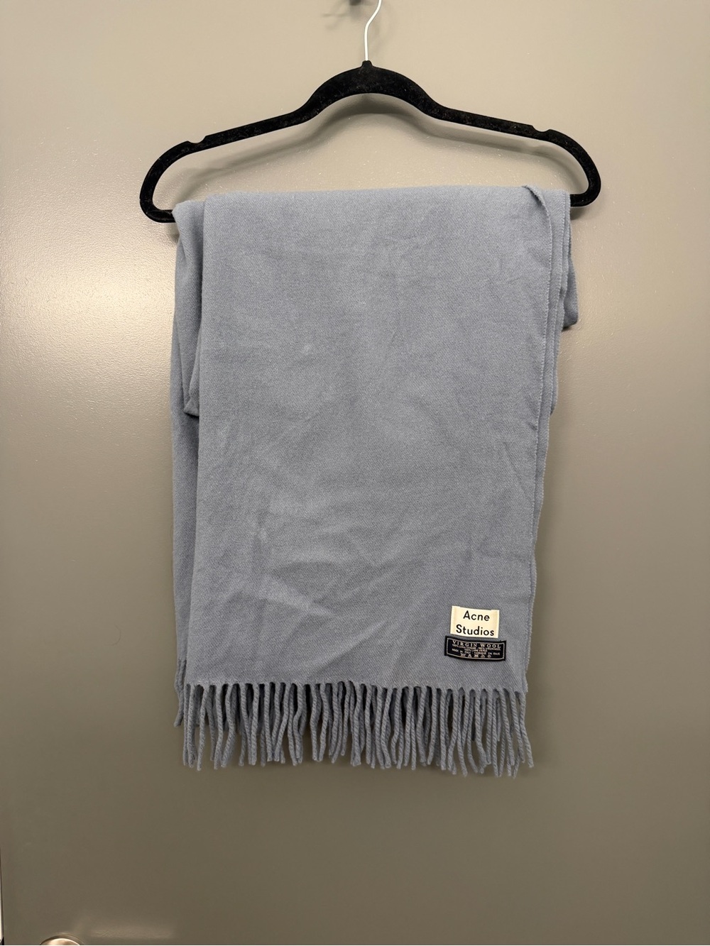 Acne Light Blue Fringed Cashmere Scarf